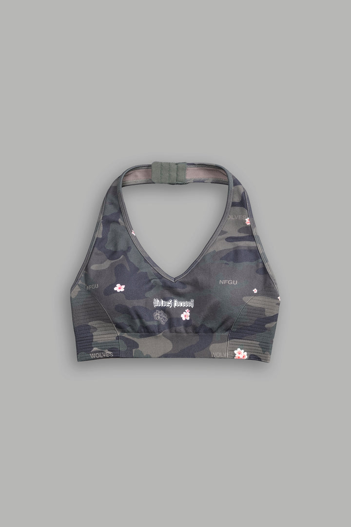 Darc Letter "Everson Seamless" Valencourt Halter Bra in Vintage Blossom Woodland Camo