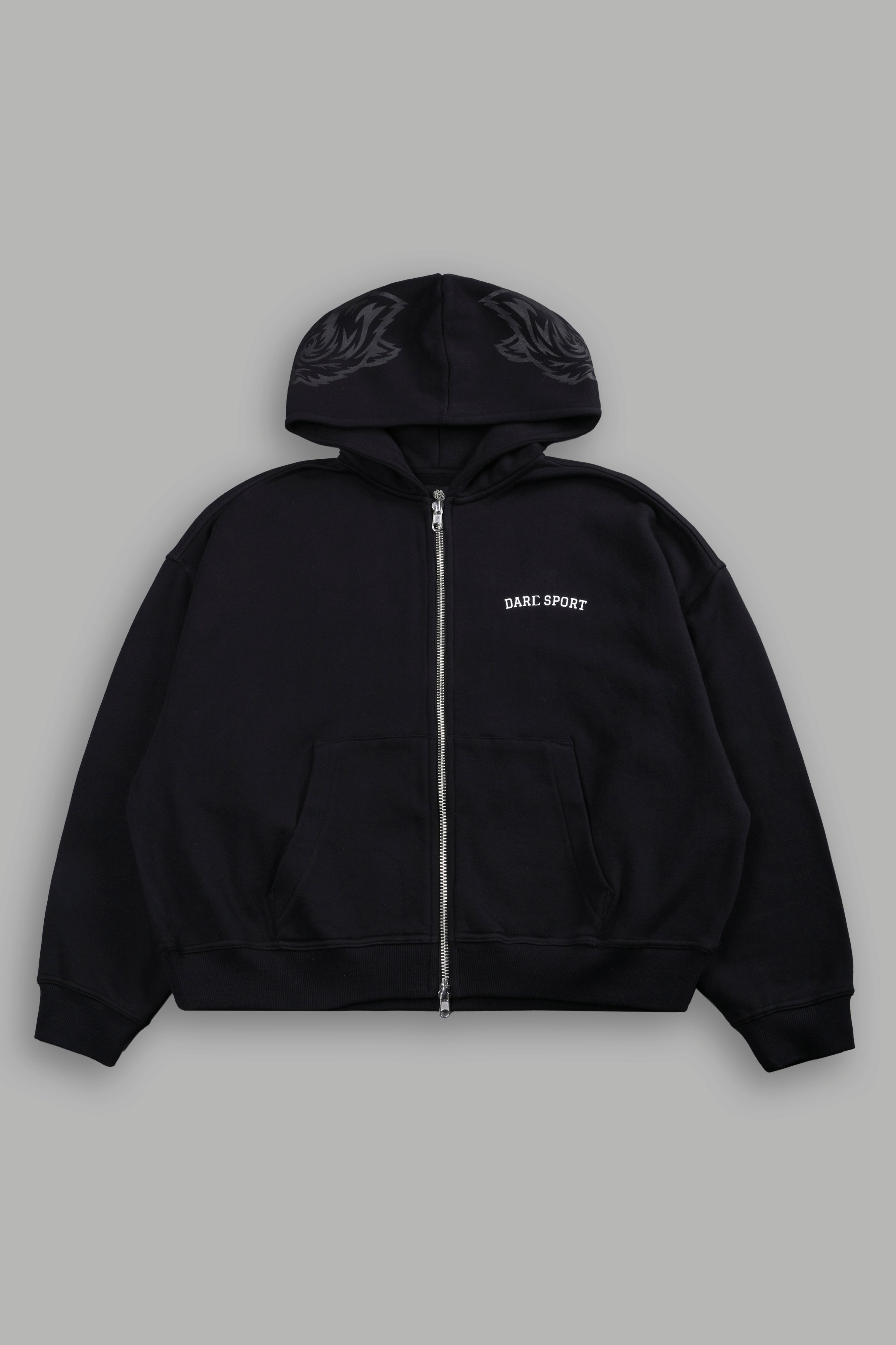 Inner Wolf Vex Double Zip Hoodie in Black