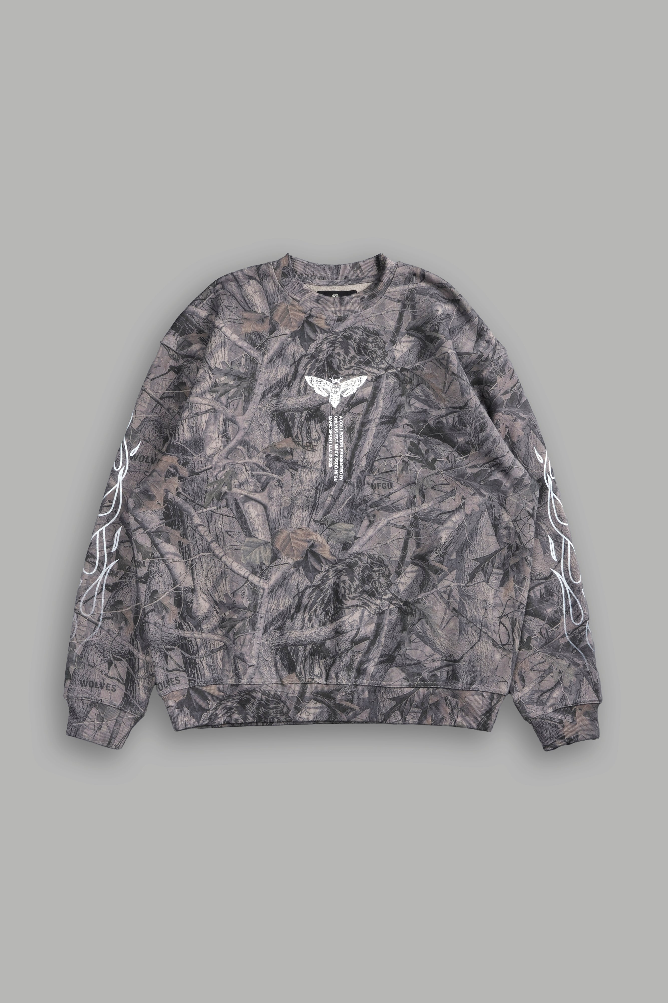 From The Top London Crewneck in Driftwood Wolf Forest Camo