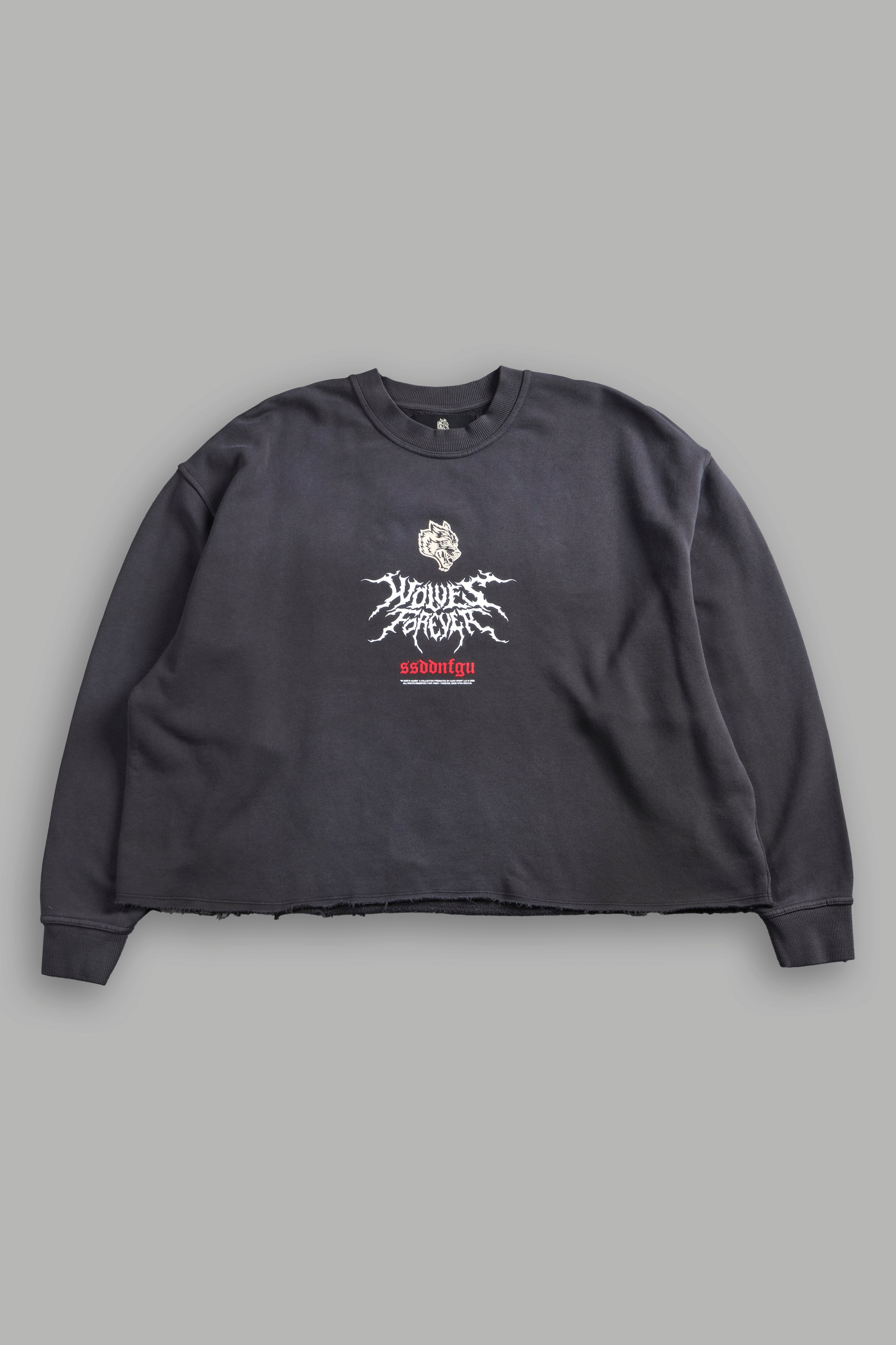 Mori Rose Raw Hem "Box Cut" Crewneck in Wolf Gray Drift Wash