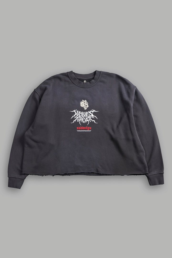 Mori Rose Raw Hem "Box Cut" Crewneck in Wolf Gray Drift Wash