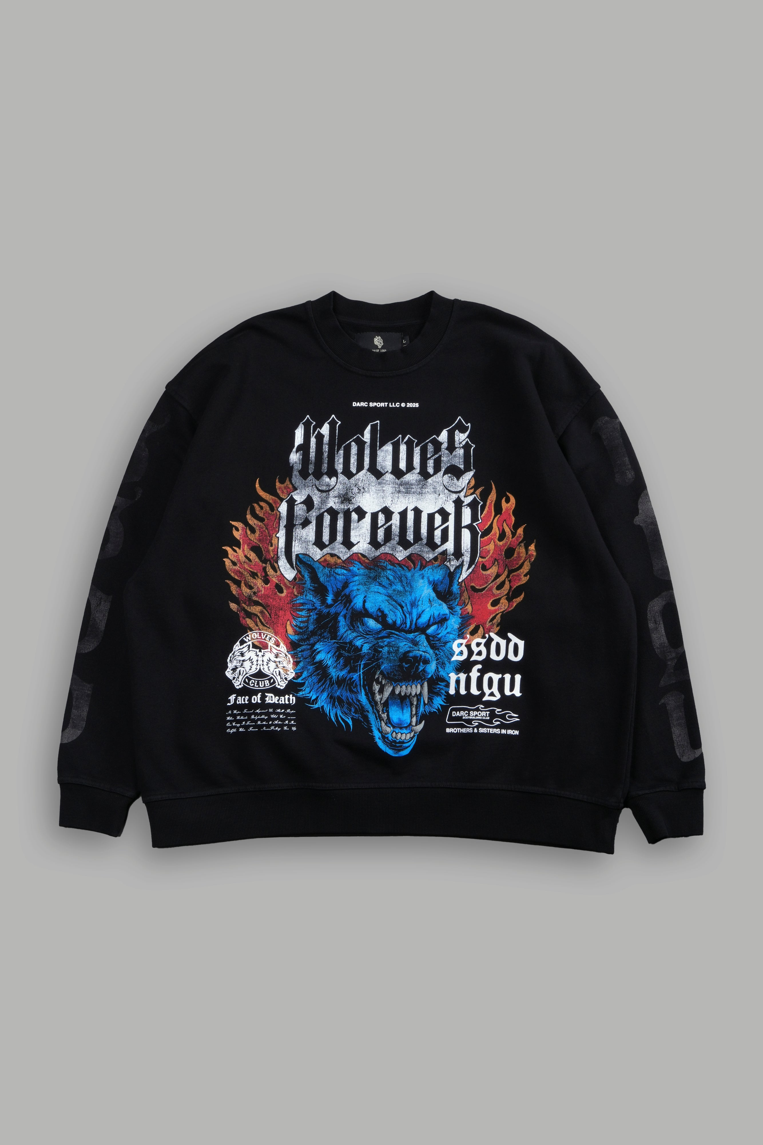 Death Wolf Grunge Oversized London Crewneck in Black