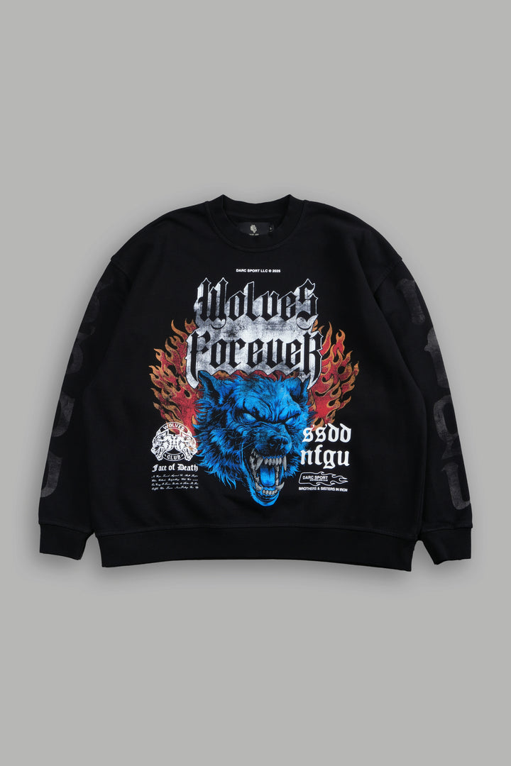 Death Wolf Grunge Oversized London Crewneck in Black