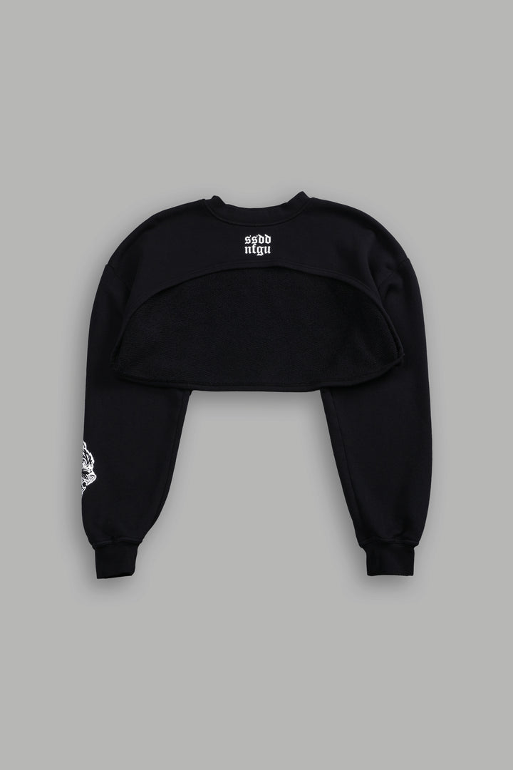Wolves Mantra "Willow" Cropped Crewneck in Black