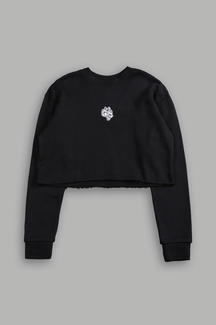 Wolf Head Cropped Crewneck in Black