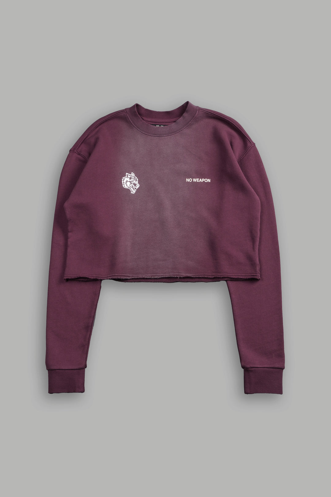 No Weapon Shall Prosper (Cropped) Crewneck in Cherry Wine Tonal Sun Fade