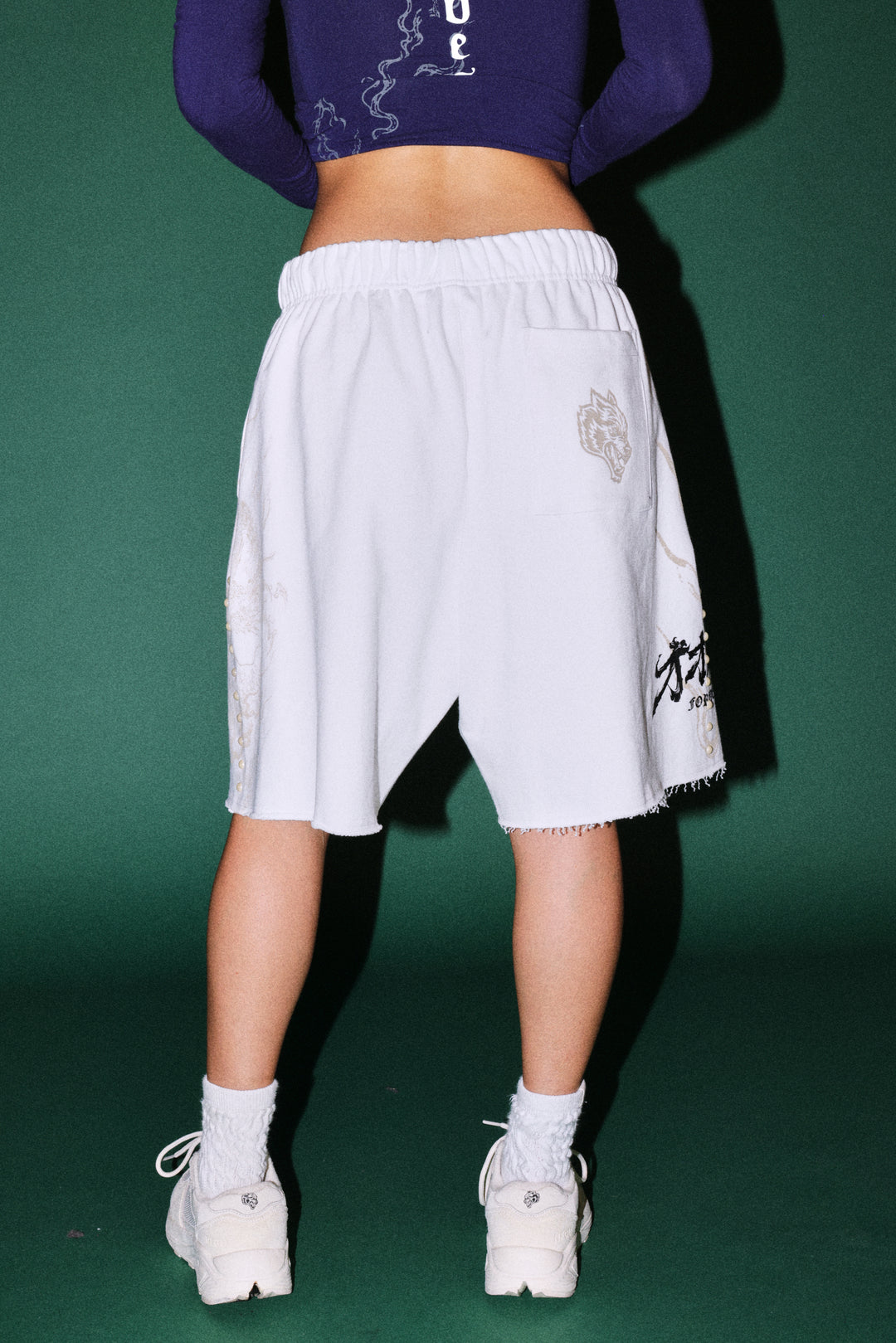 Kokuryu Grunge Oversized Raw Hem Post Lounge Sweat Shorts in Cream