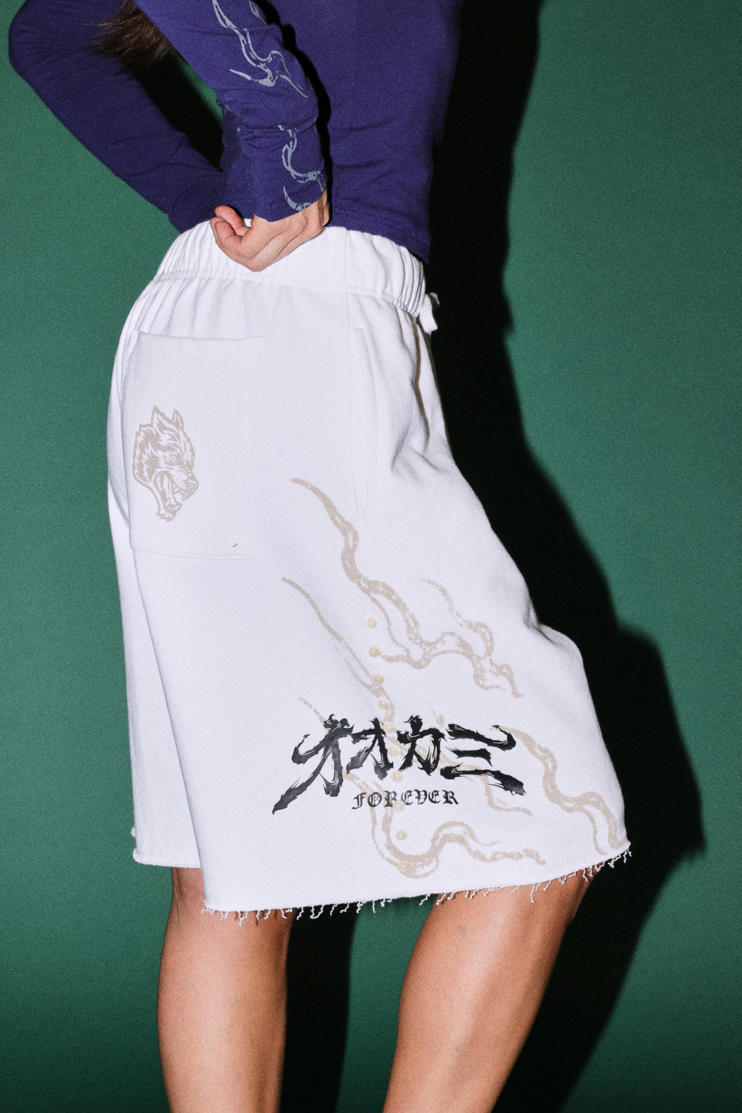 Kokuryu Grunge Oversized Raw Hem Post Lounge Sweat Shorts in Cream