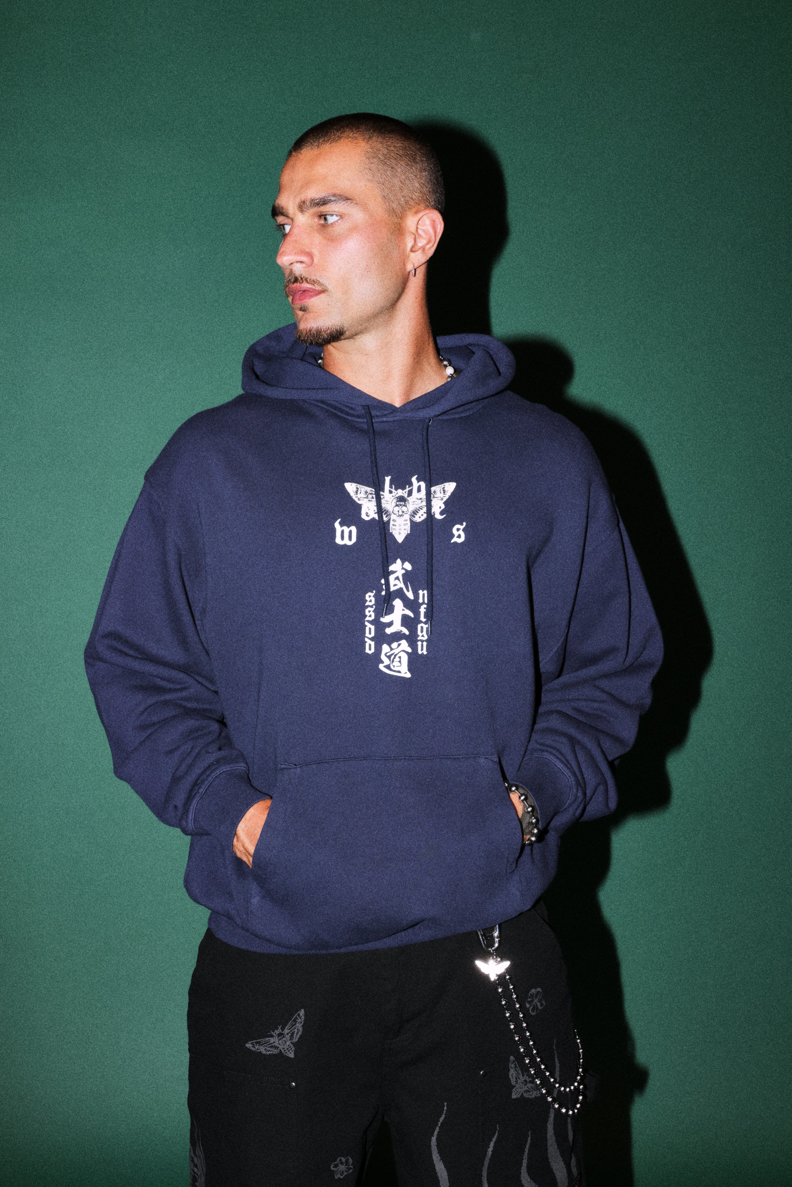 Shinigami'S Embrace Bishop Hoodie in Navy