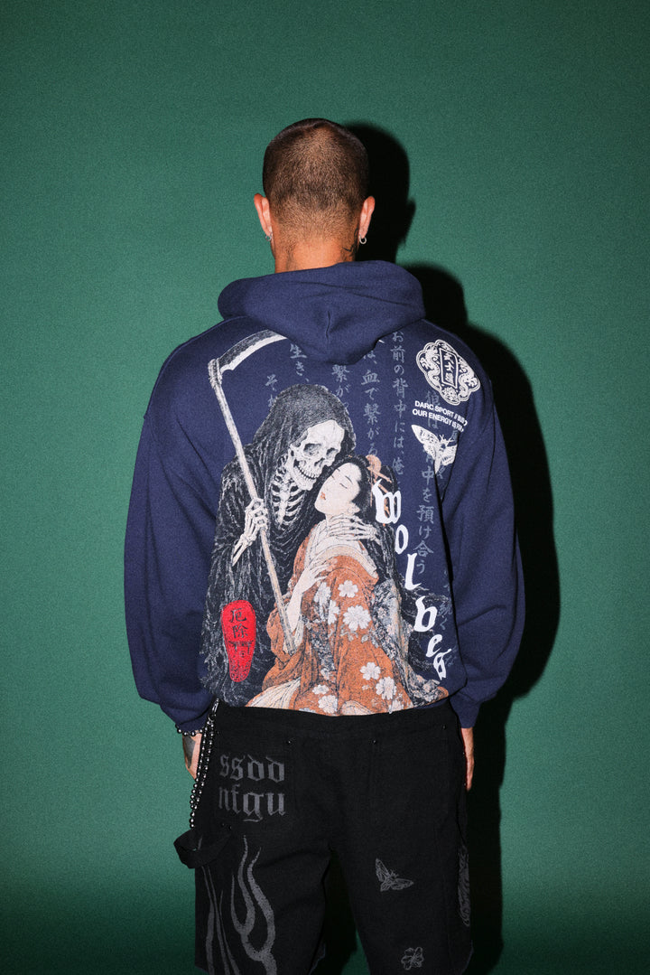 Shinigami'S Embrace Bishop Hoodie in Navy