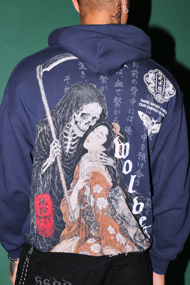 Shinigami'S Embrace Bishop Hoodie in Navy