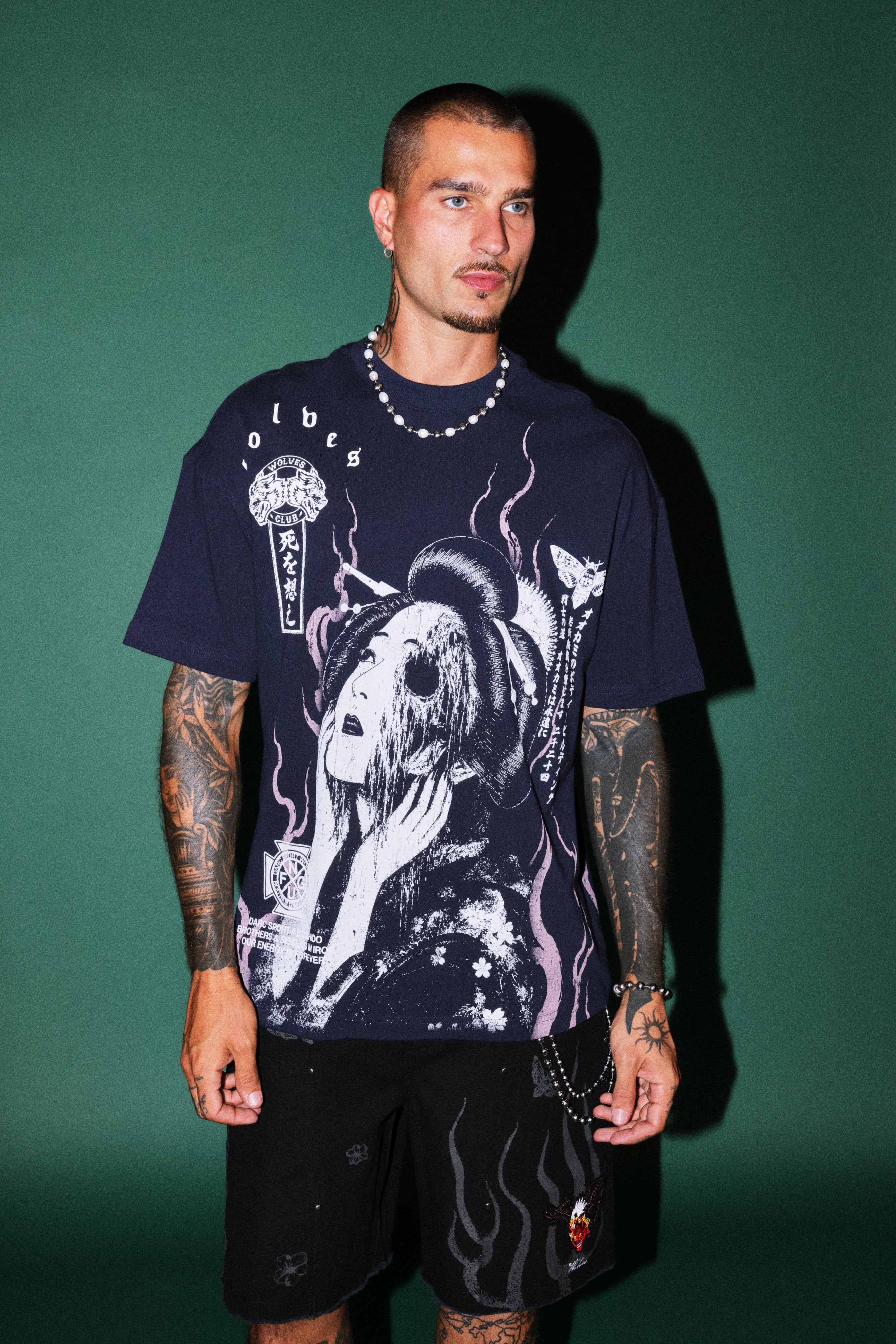 Mourning Flame Premium Oversized Tee in Navy