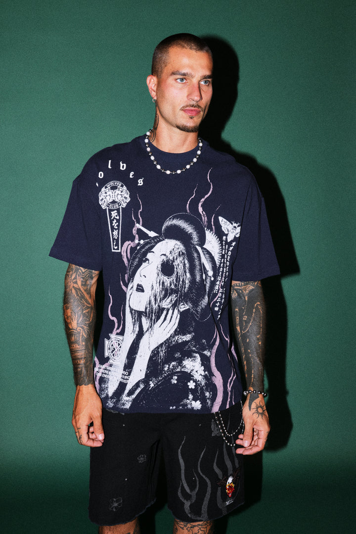 Mourning Flame Premium Oversized Tee in Navy