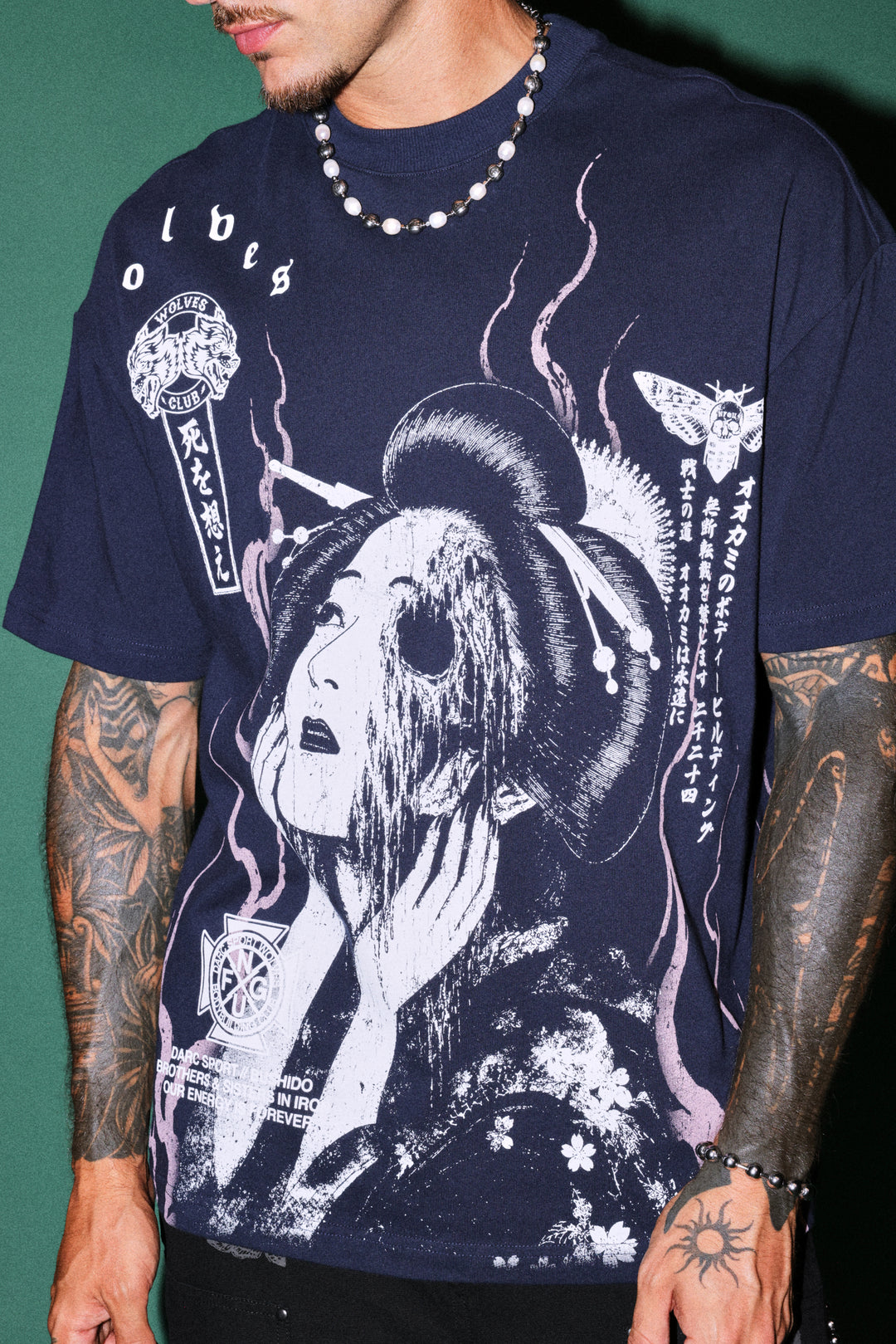 Mourning Flame Premium Oversized Tee in Navy