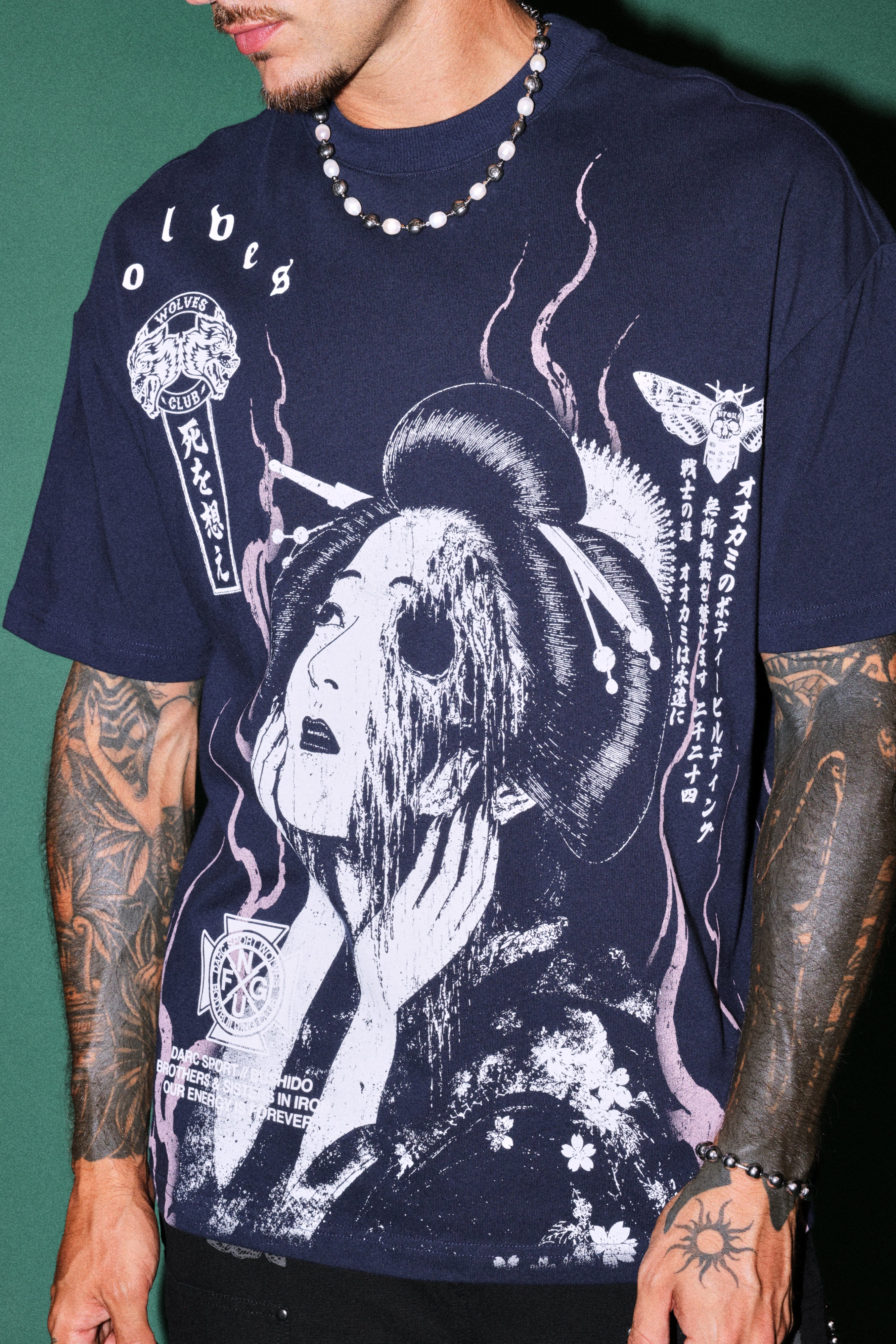 Mourning Flame Premium Oversized Tee in Navy