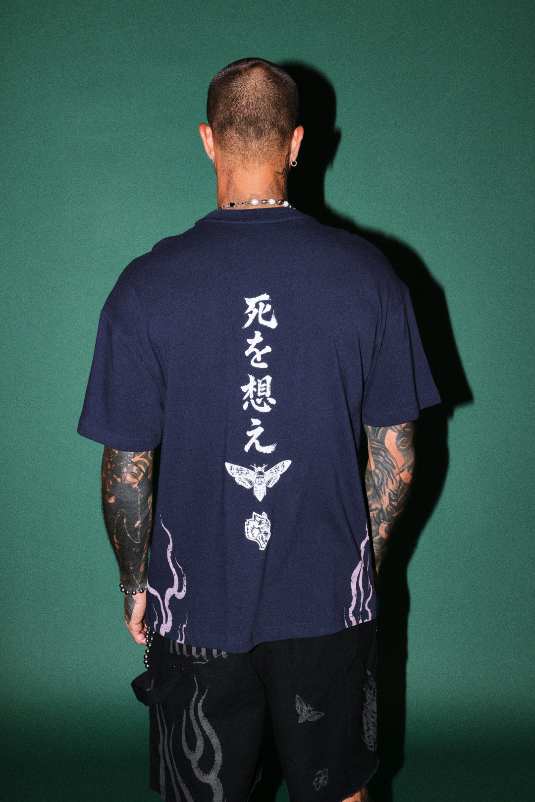 Mourning Flame Premium Oversized Tee in Navy