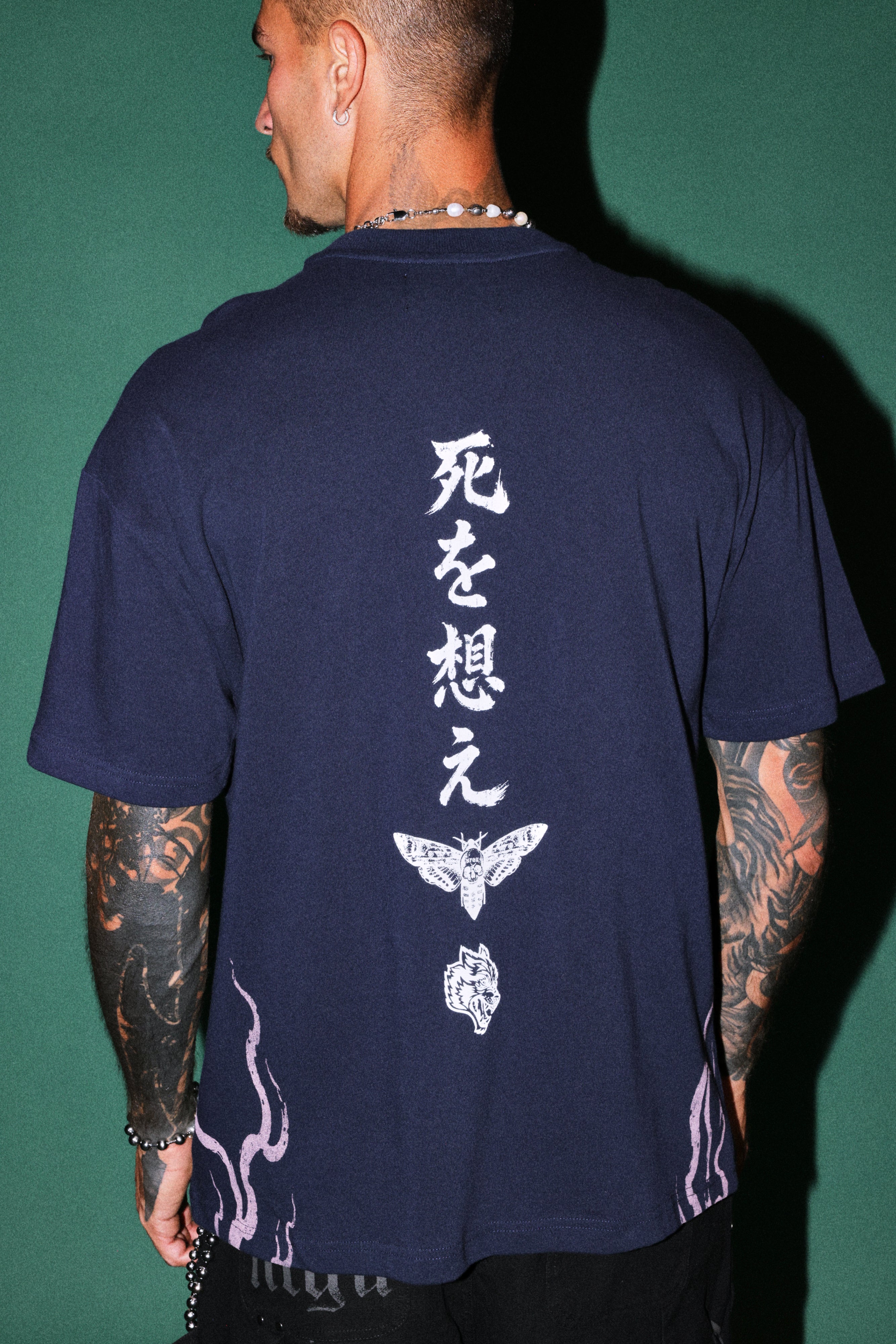 Mourning Flame Premium Oversized Tee in Navy