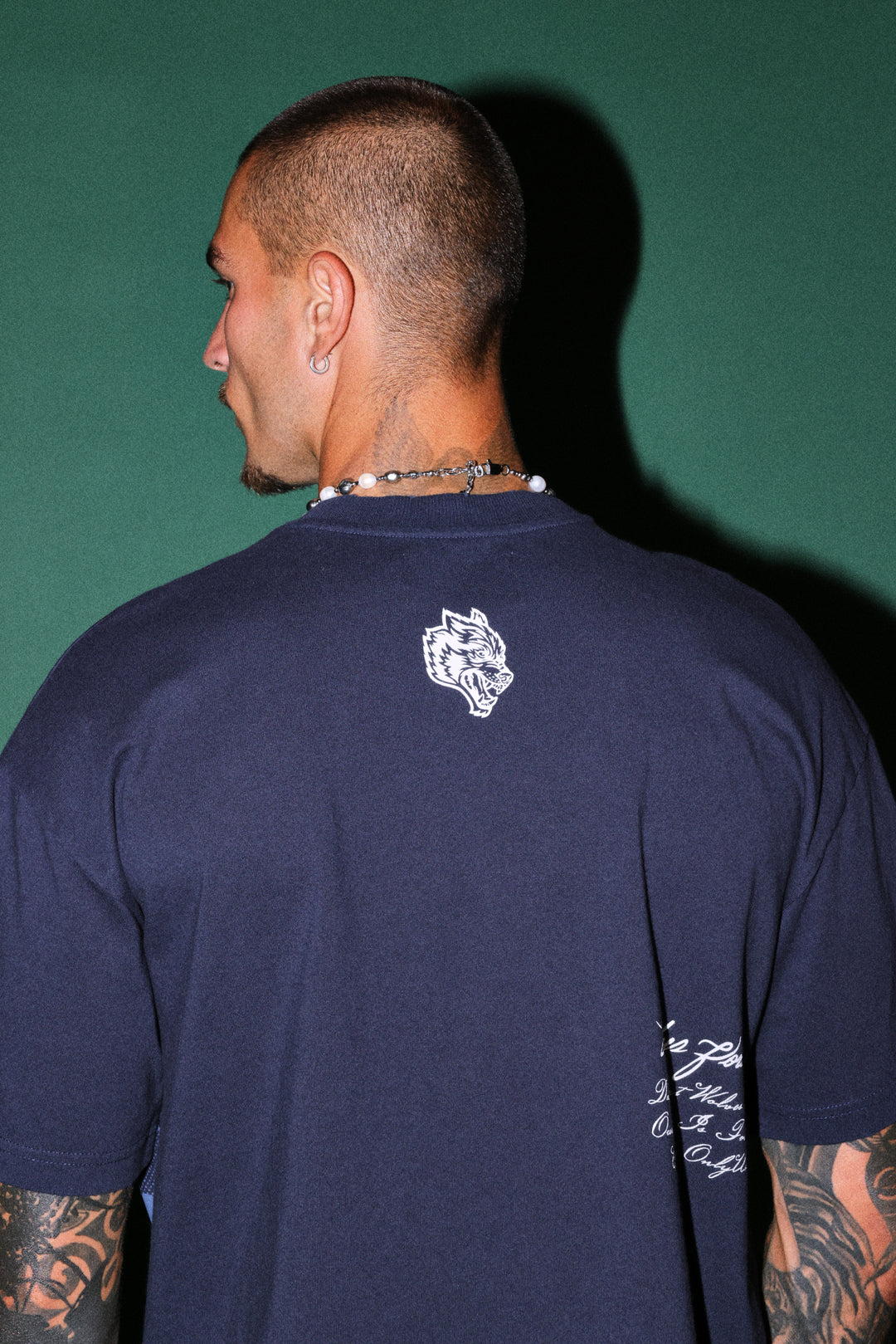 The Great Wave Distressed Grunge Box Cut Tee V2 in Navy