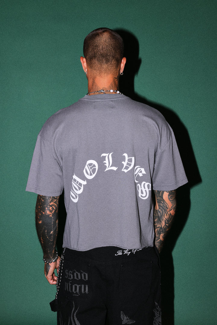 Okami Inferno Distressed Grunge Box Cut Tee V2 in Slate Gray