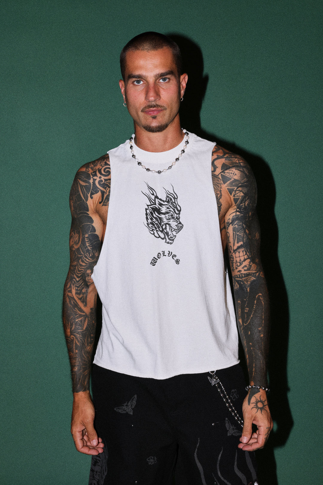 Okami Inferno Grunge Raw Hem Box Cut Tommy Muscle Tee in Cream
