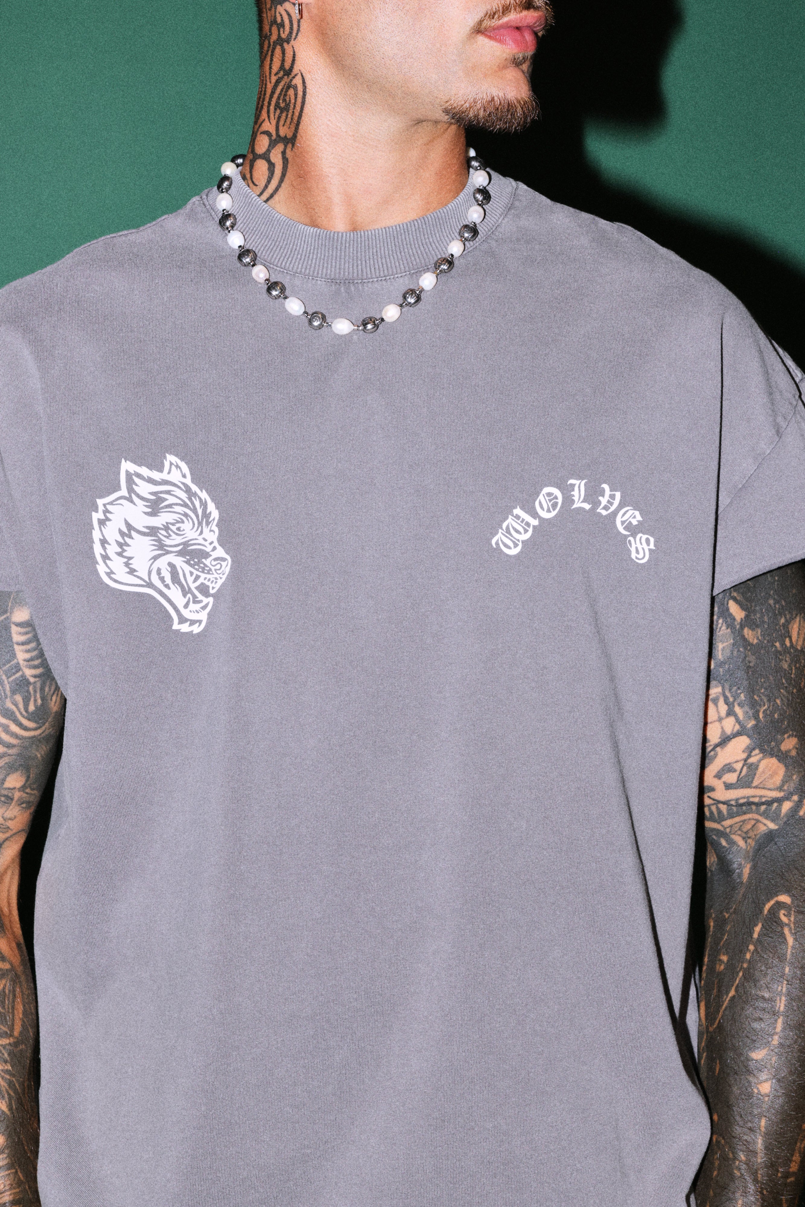 Steel Code Grunge Mid Length Raw Hem Cap Sleeve Tee in Slate Gray