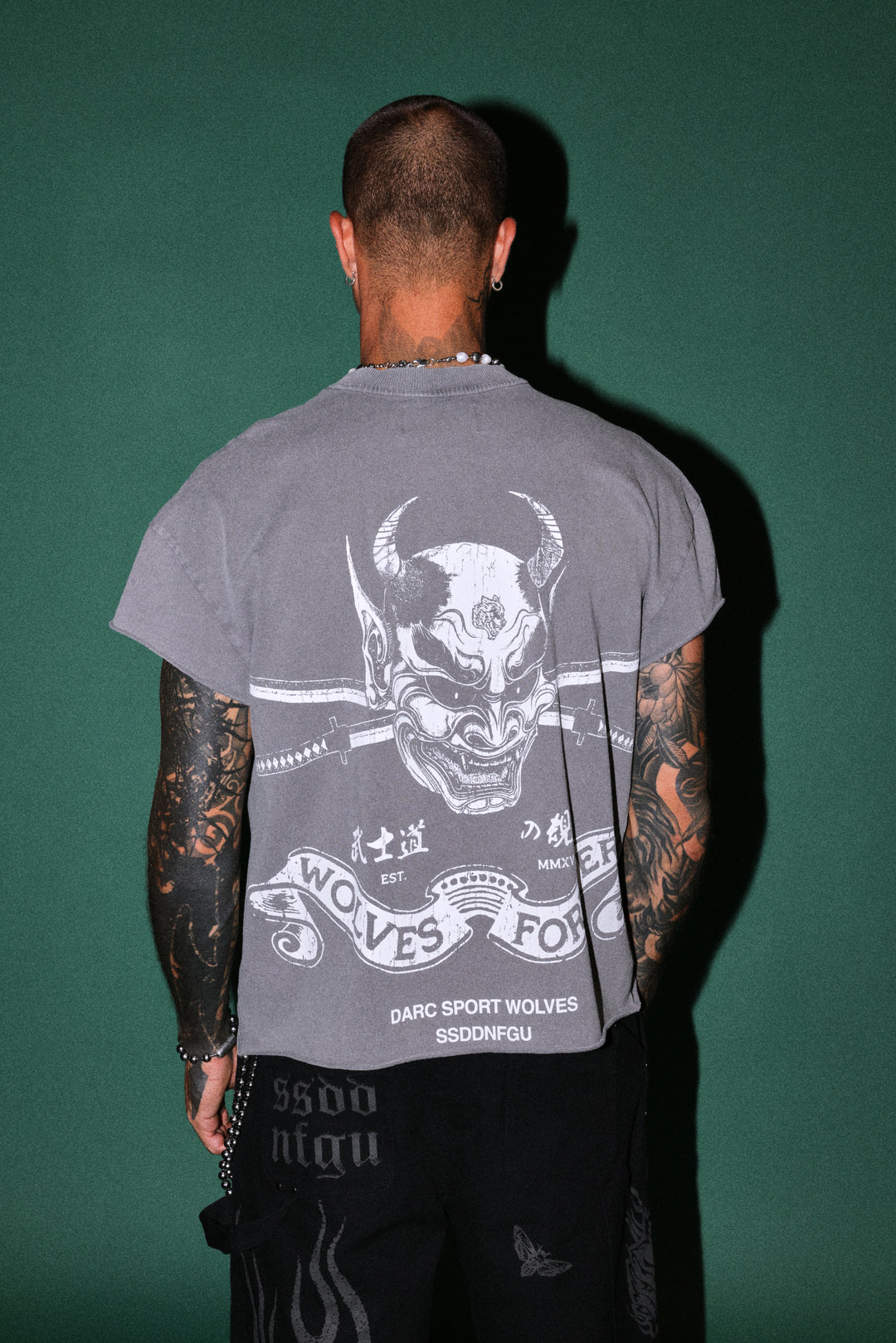 Steel Code Grunge Mid Length Raw Hem Cap Sleeve Tee in Slate Gray