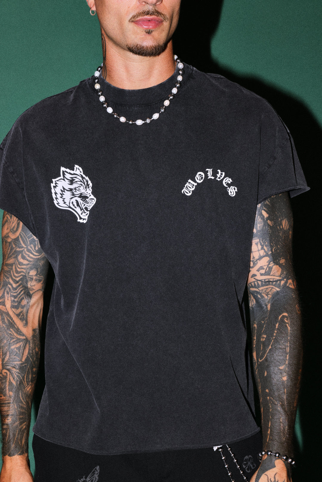 Steel Code Grunge Mid Length Raw Hem Cap Sleeve Tee in Black