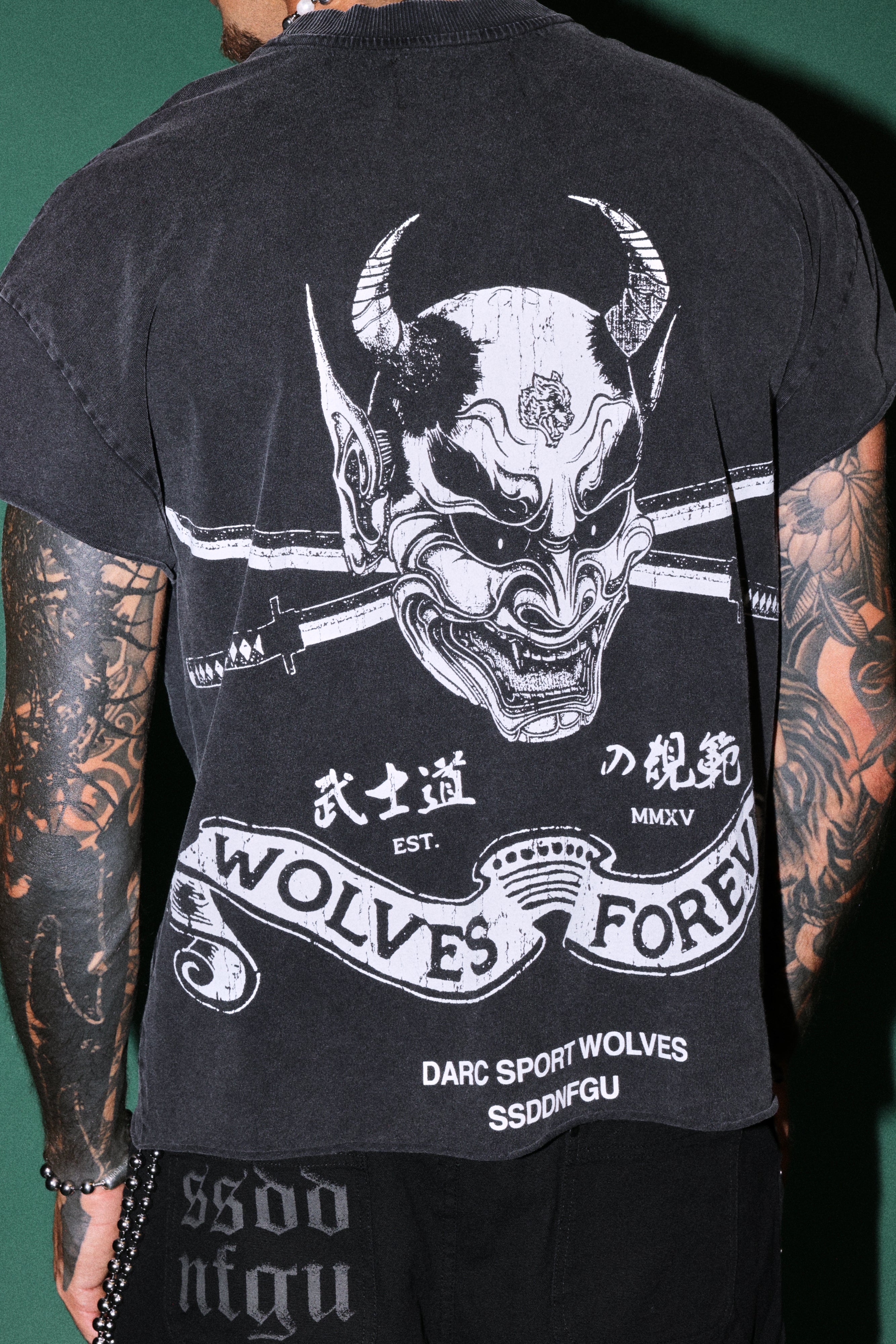 Steel Code Grunge Mid Length Raw Hem Cap Sleeve Tee in Black