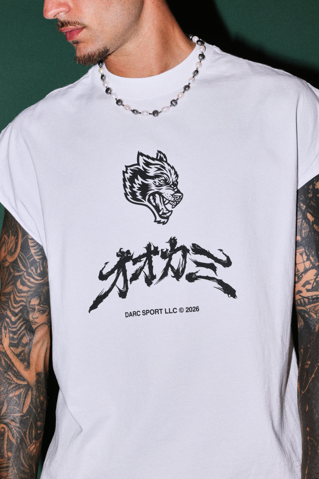 Okami Bushido Grunge Cut-Off Mid Length Raw Hem Tee in White