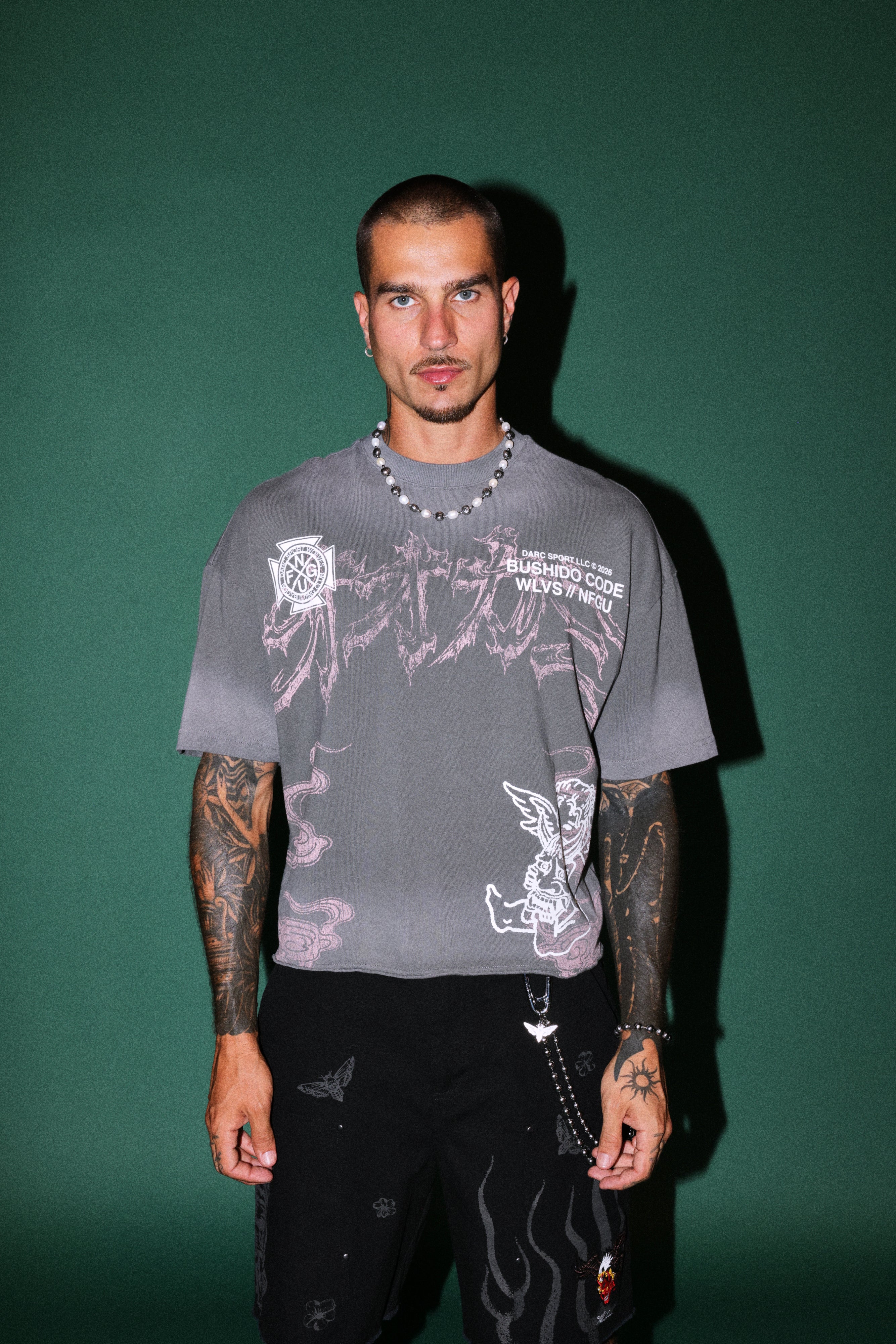 Gates Inferno Premium Raw Hem Box Cut Tee in Slate Gray Drift Wash