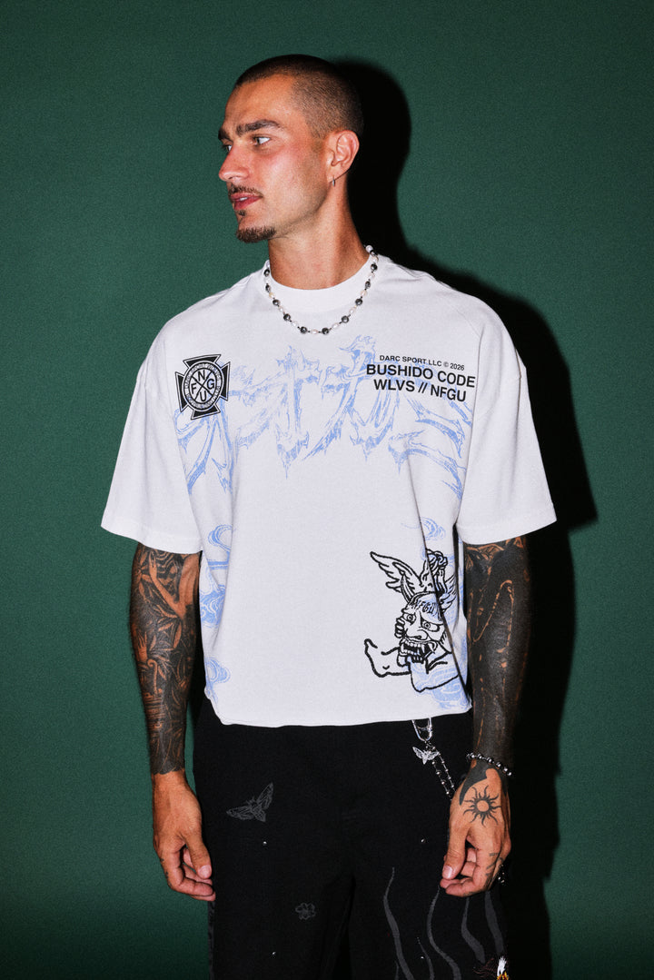 Gates Inferno Premium Raw Hem Box Cut Tee in Cream