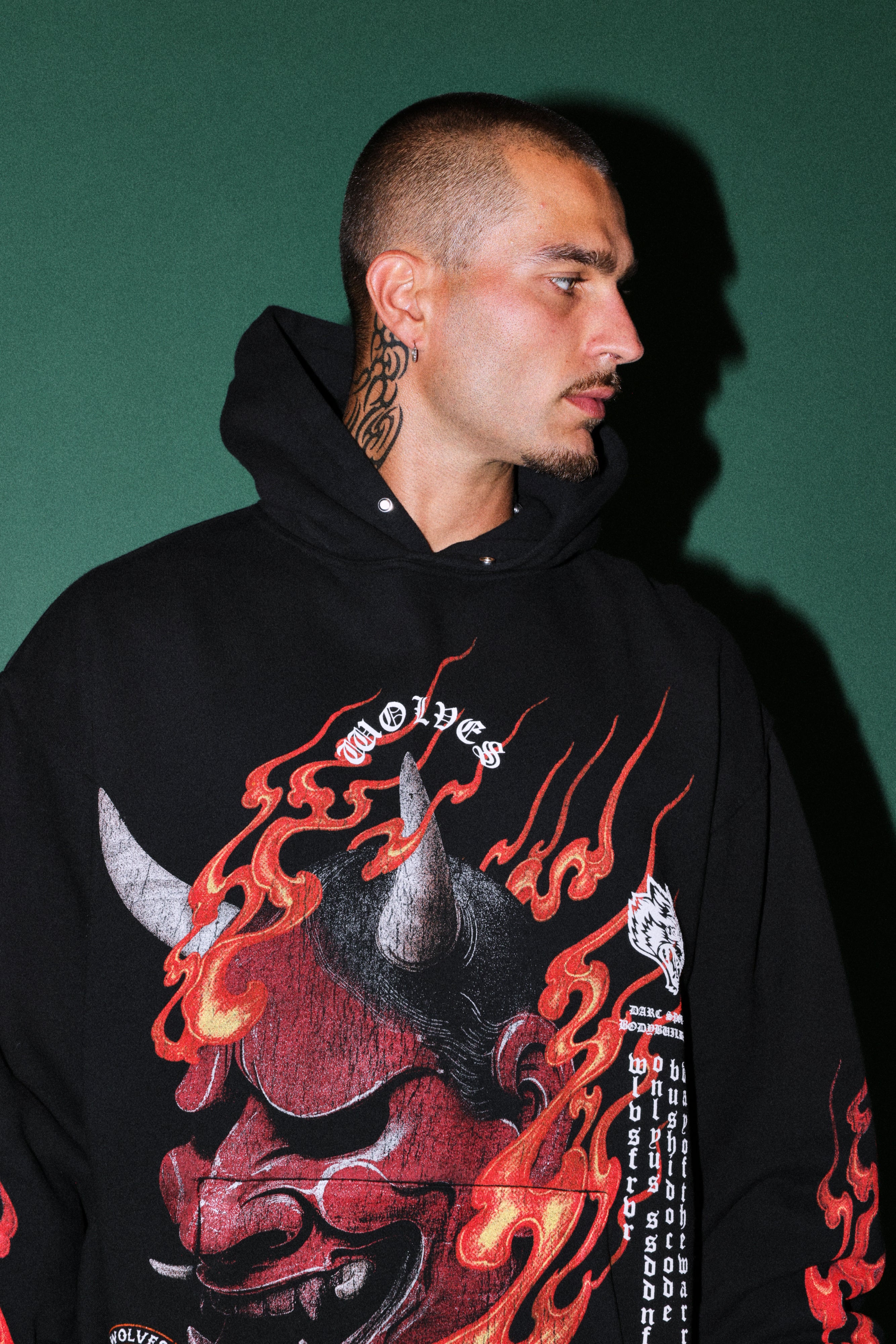 Wolves Club Oni Inferno Pierce Hoodie in Black