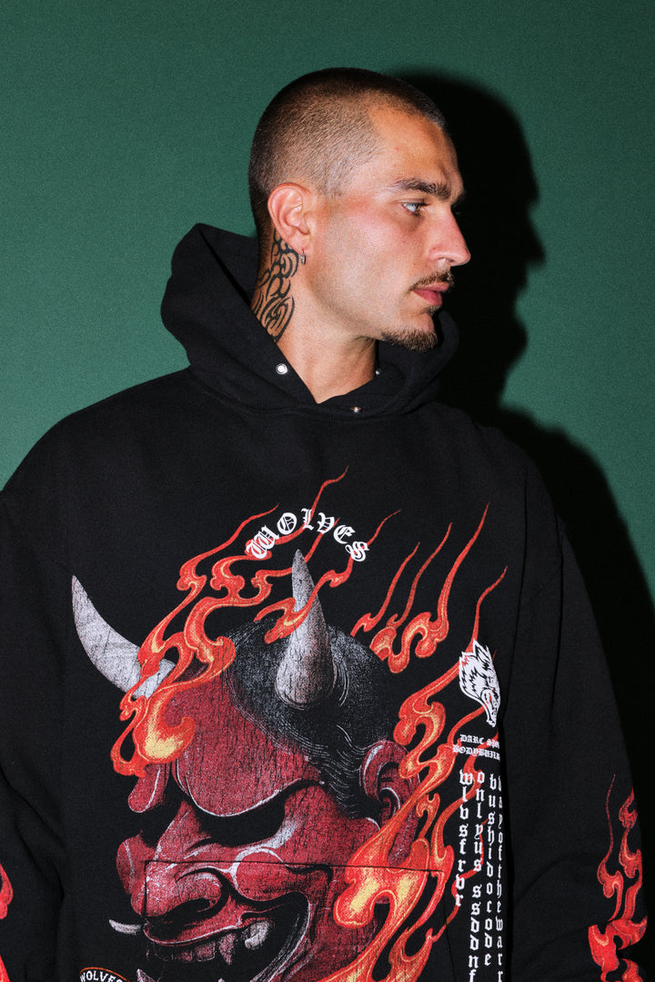 Wolves Club Oni Inferno Pierce Hoodie in Black