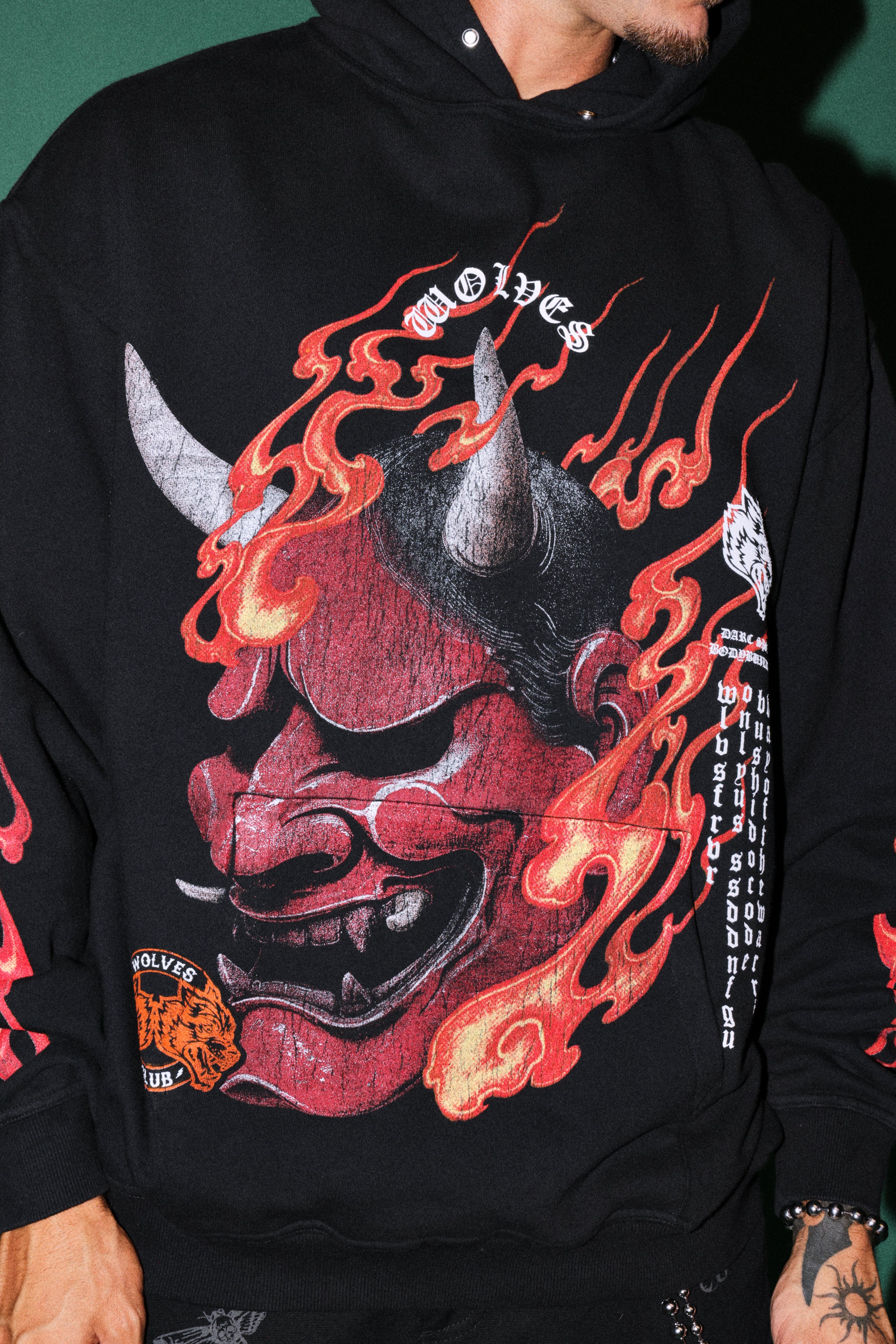 Wolves Club Oni Inferno Pierce Hoodie in Black