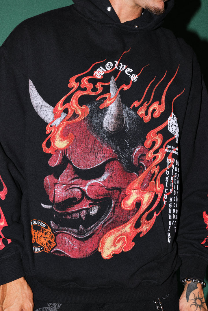 Wolves Club Oni Inferno Pierce Hoodie in Black