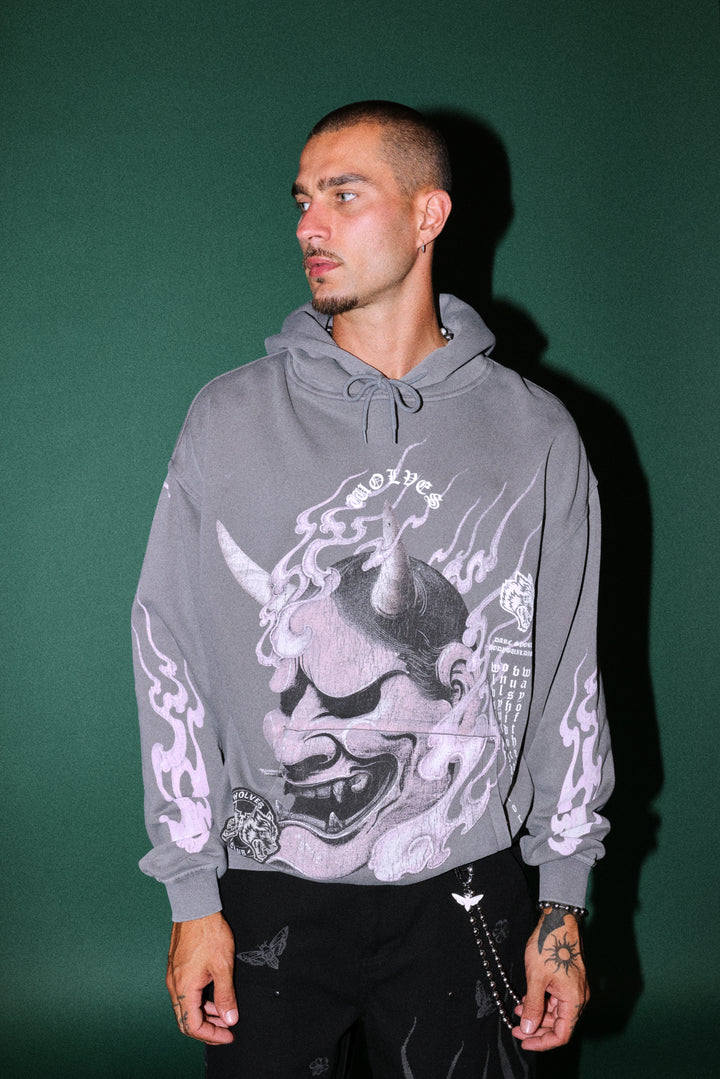 Wolves Club Oni Inferno Bishop Hoodie in Slate Gray
