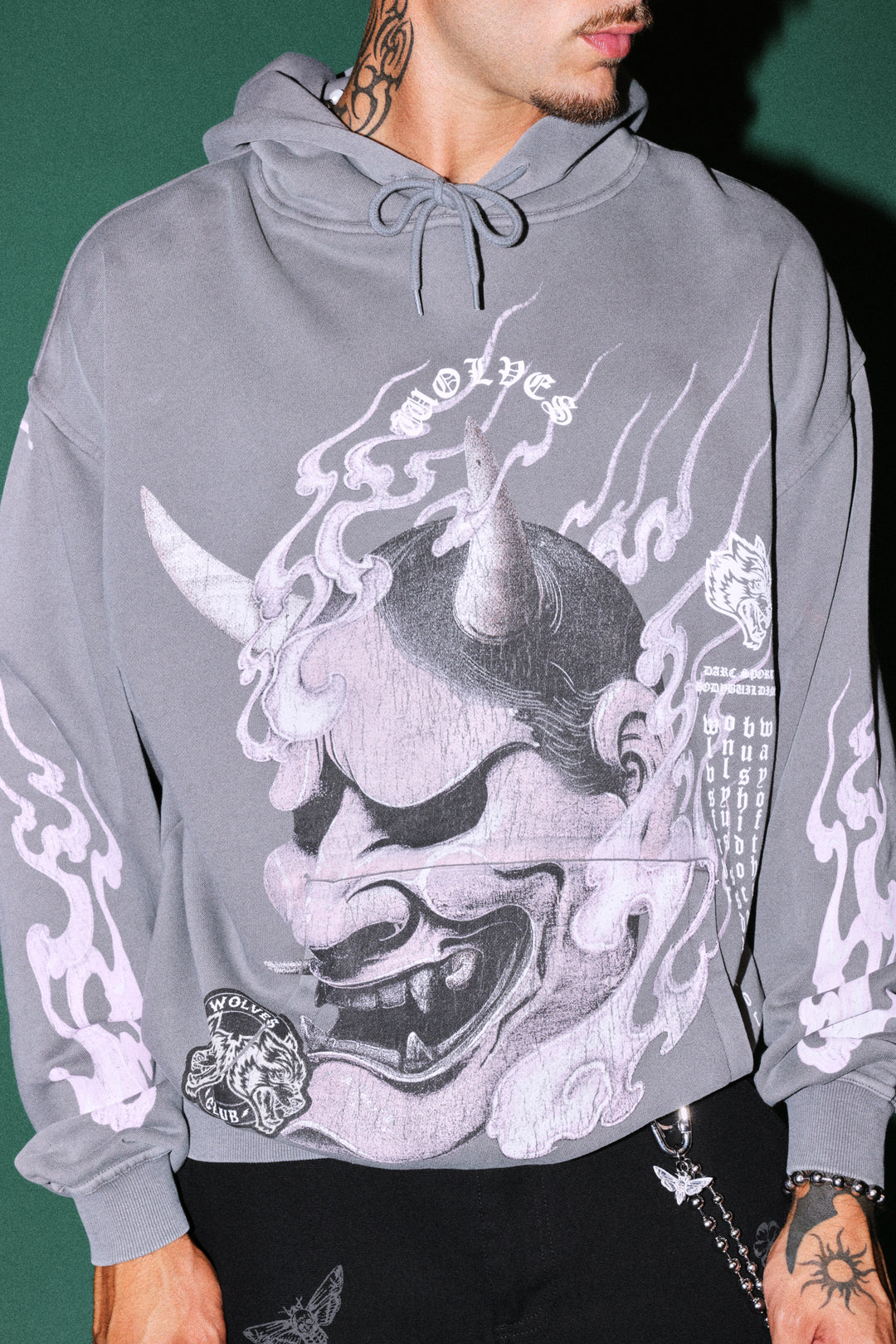 Wolves Club Oni Inferno Bishop Hoodie in Slate Gray