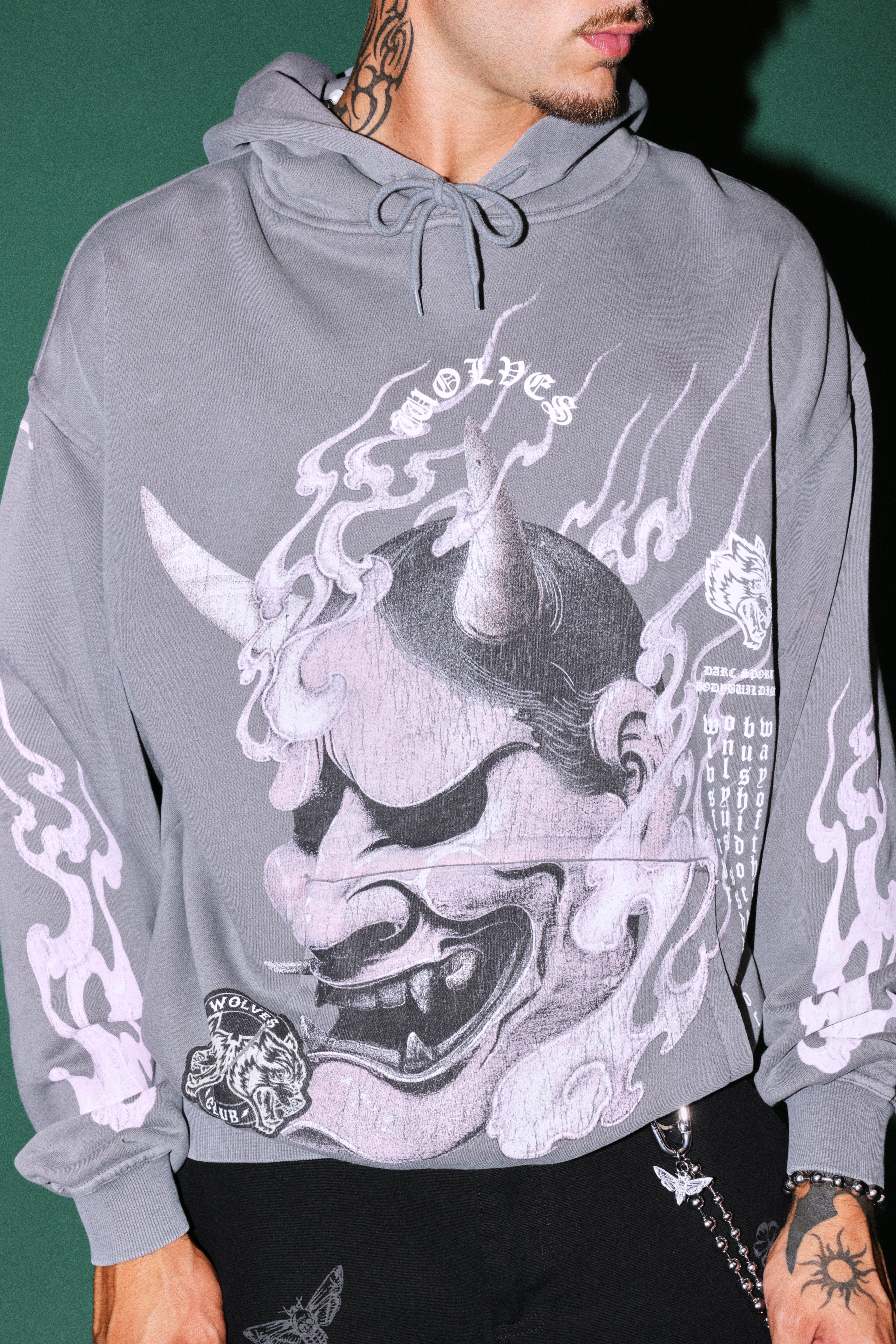 Wolves Club Oni Inferno Bishop Hoodie in Slate Gray