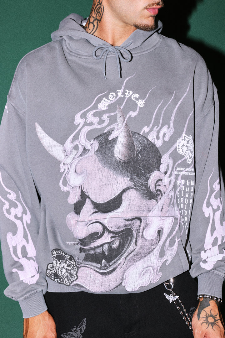 Wolves Club Oni Inferno Bishop Hoodie in Slate Gray