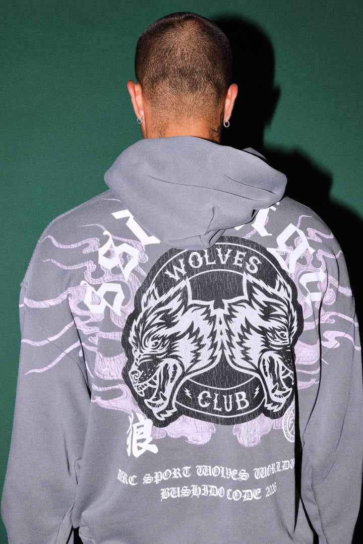 Wolves Club Oni Inferno Bishop Hoodie in Slate Gray
