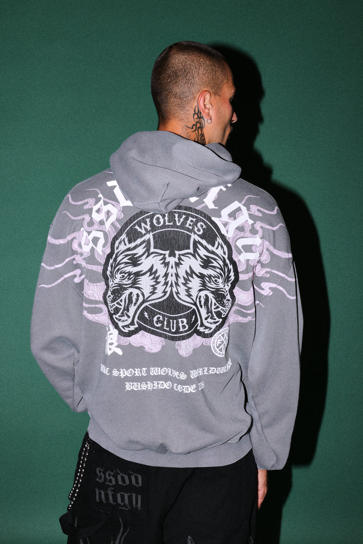 Wolves Club Oni Inferno Bishop Hoodie in Slate Gray