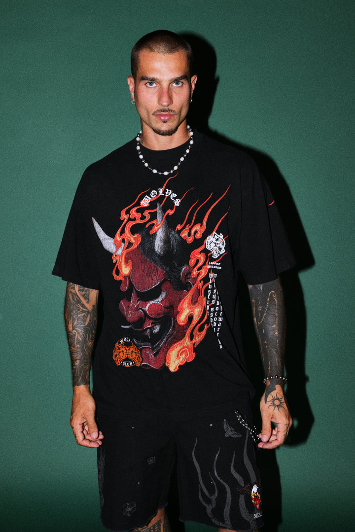 Wolves Club Oni Inferno Premium Oversized Tee in Black