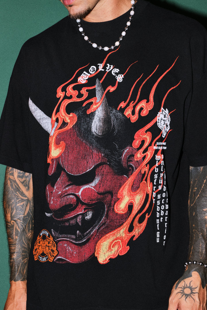 Wolves Club Oni Inferno Premium Oversized Tee in Black