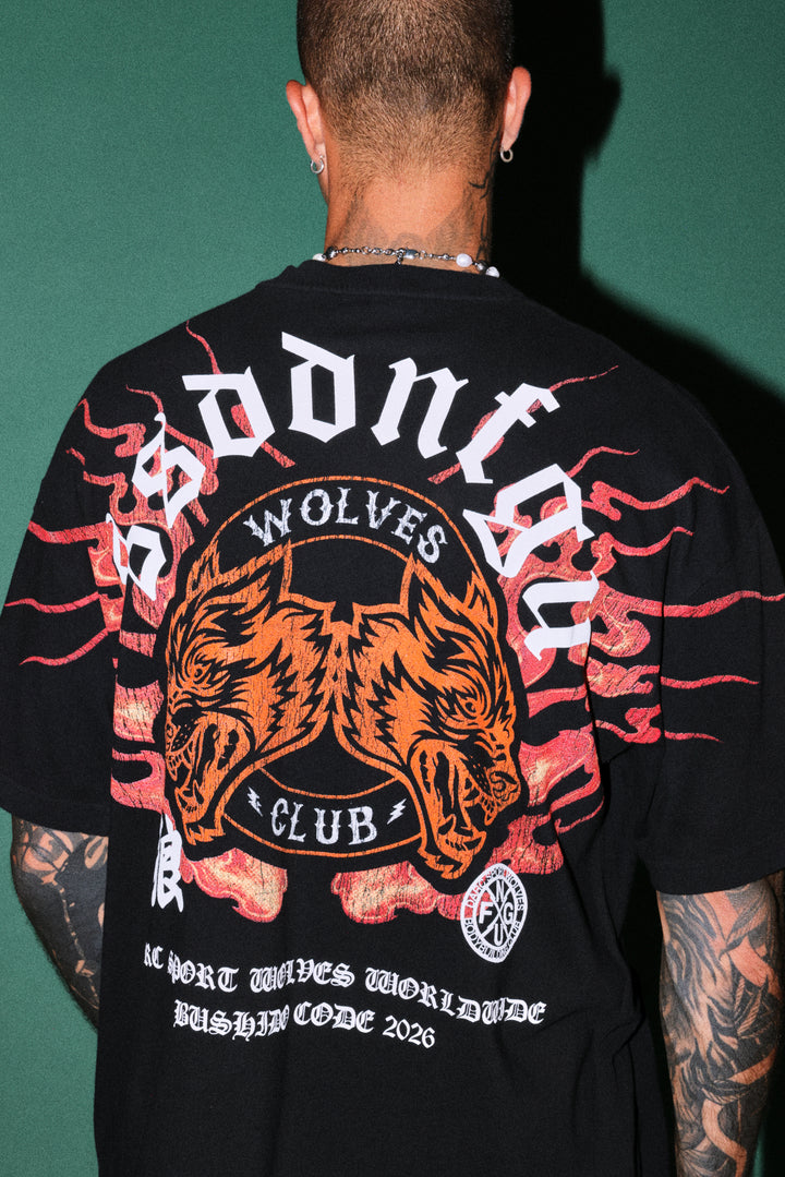 Wolves Club Oni Inferno Premium Oversized Tee in Black