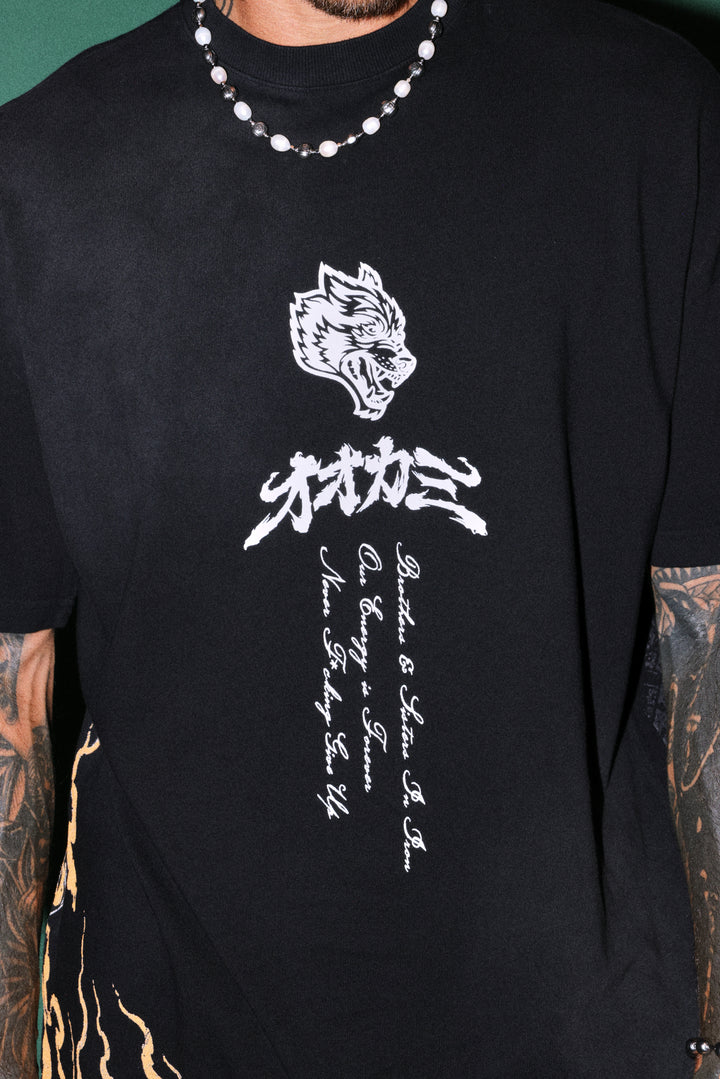Darc Yokai Premium Oversized Tee in Black Sun Fade