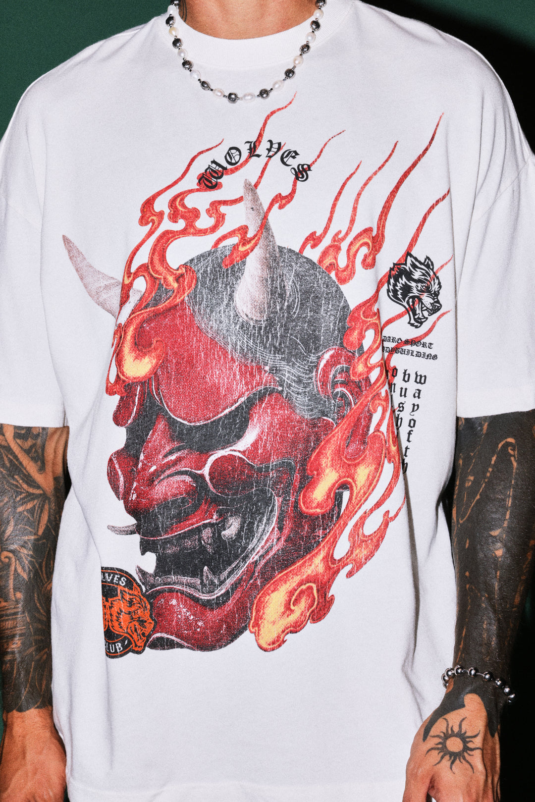 Wolves Club Oni Inferno Premium Oversized Tee in Cream