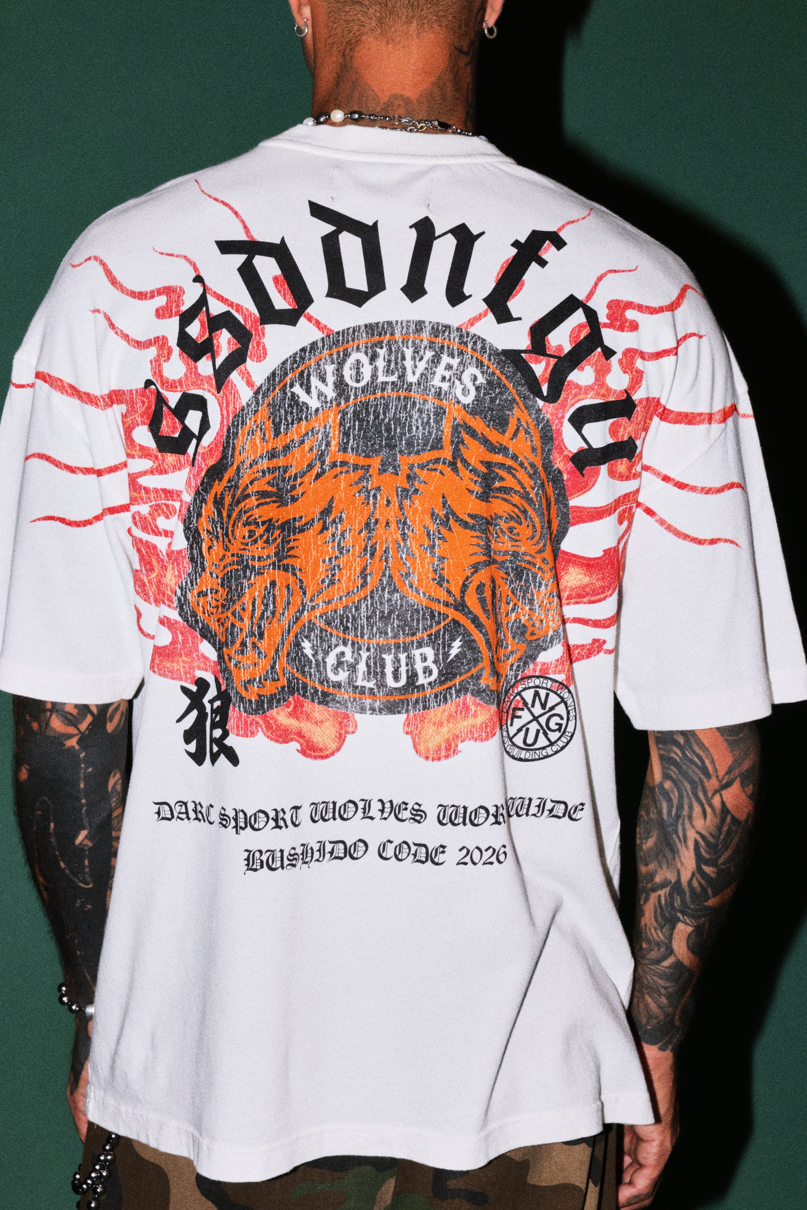 Wolves Club Oni Inferno Premium Oversized Tee in Cream