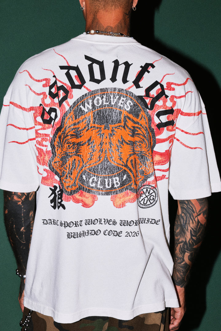 Wolves Club Oni Inferno Premium Oversized Tee in Cream