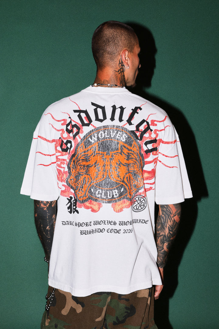 Wolves Club Oni Inferno Premium Oversized Tee in Cream