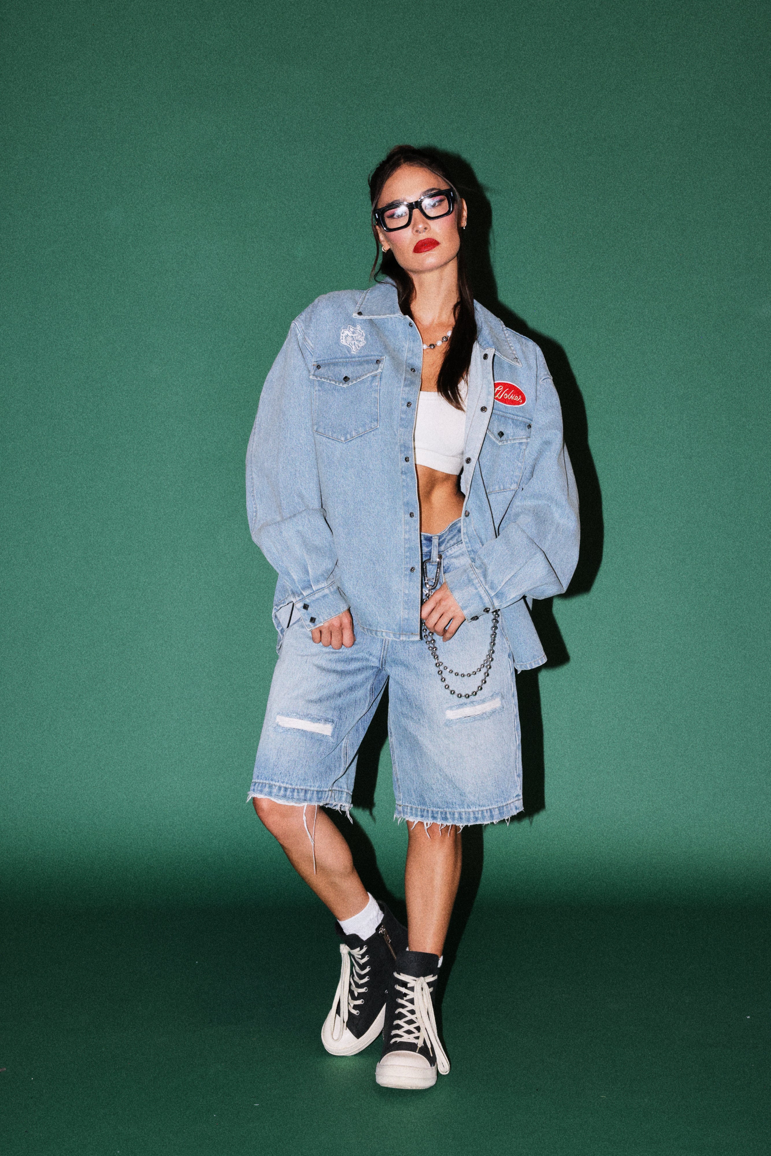 Wlvsfrvr Patch Winslow Denim Shirt Jacket in Light Wash